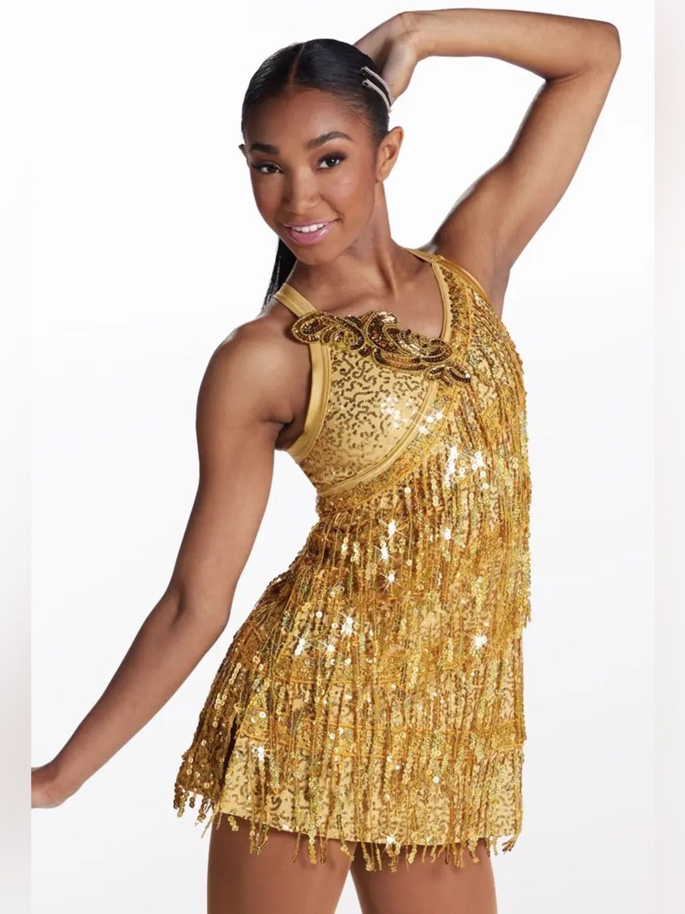Weissman 14679 Gold Sequin Fringe Dance Dress size MC NWOT
